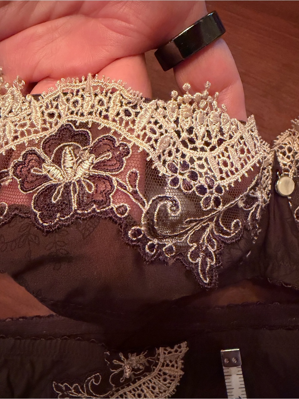 Conturelle Lace Accent Underwire Bra & Brief Set - Brown/Cream